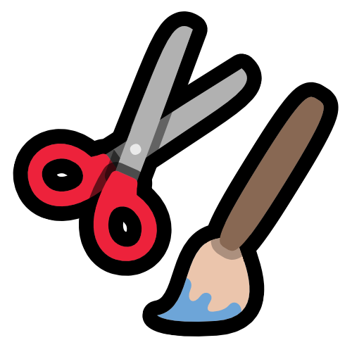 a pair of red scissors and a paintbrush